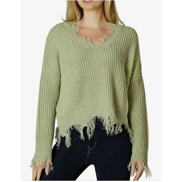Hunter Green Distressed Sweater - Picture 1 of 8